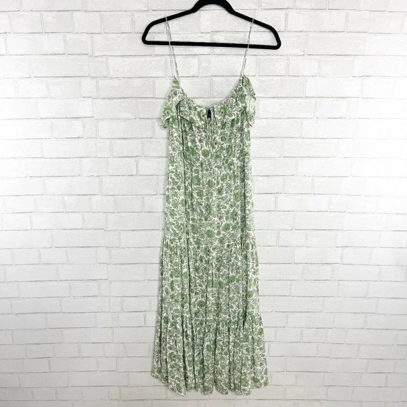 J. Crew Green & White Tiered Maxi Dress in Tossed Floral Print Women's Medium - Picture 2 of 9